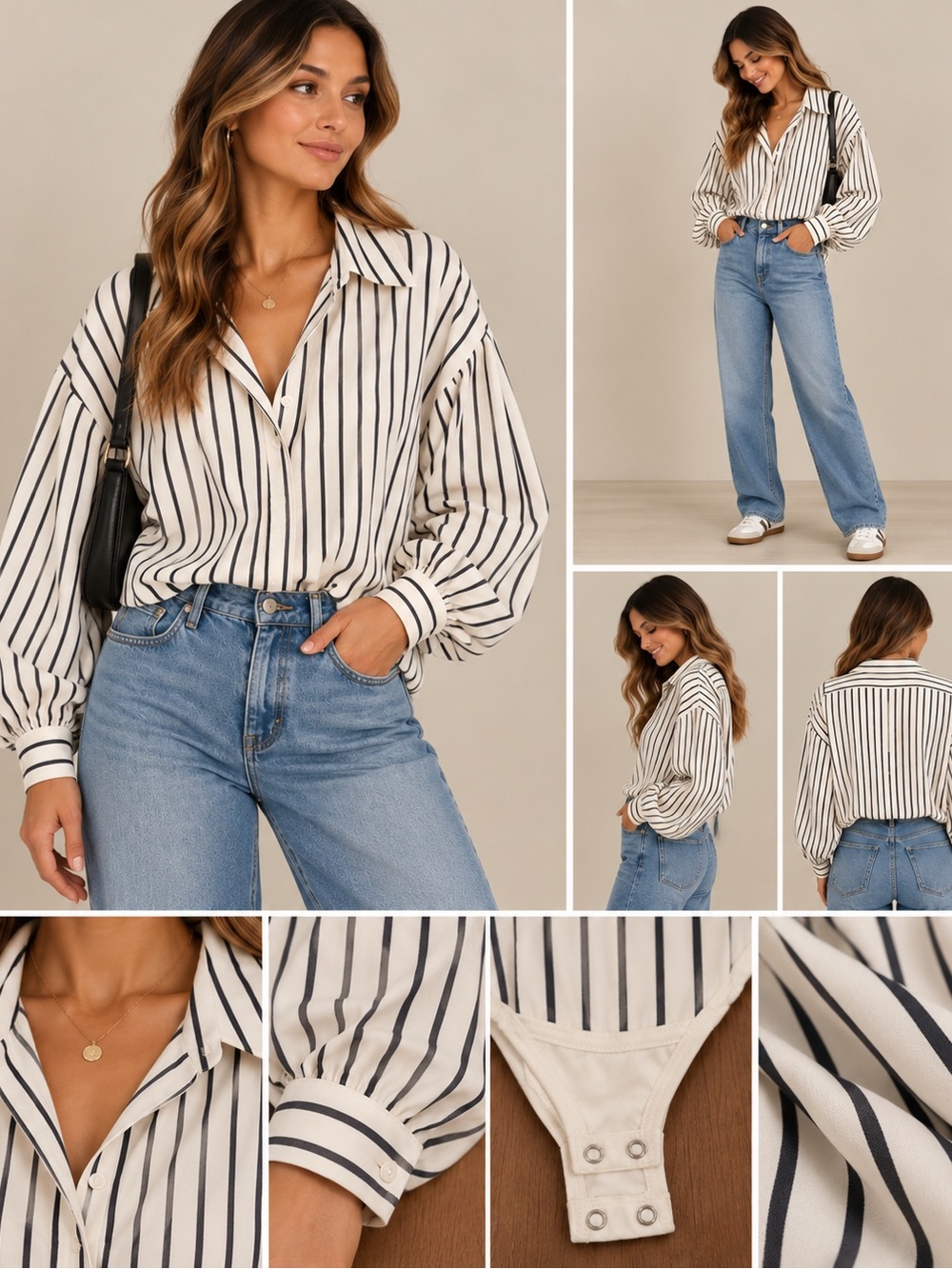 Express Cream and Black Striped Button-Down Shirt
